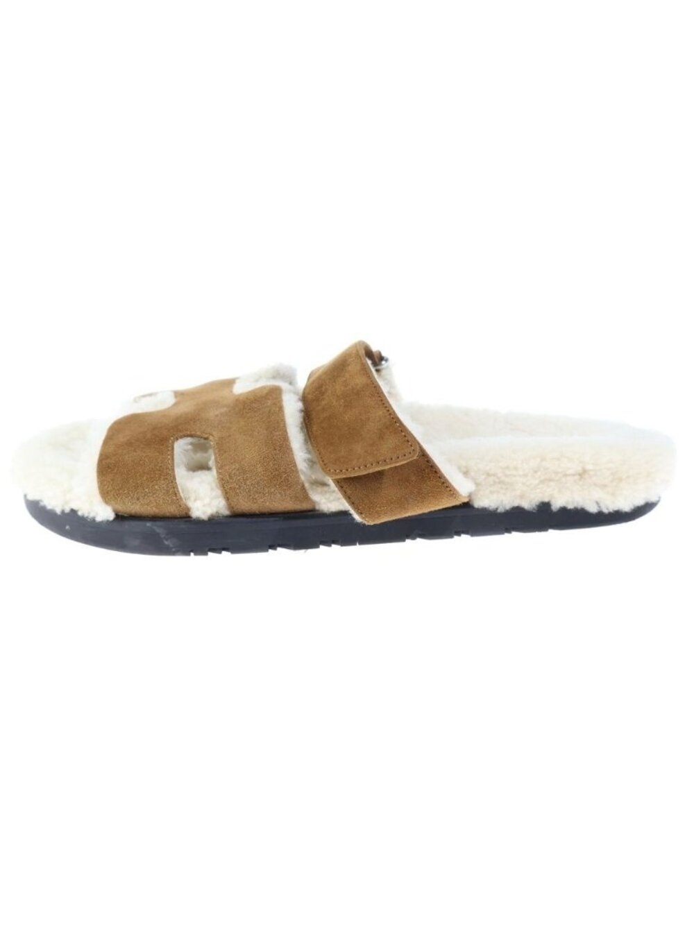 Hermes Chypre Fleece Flat Sandals Suede Leather Brown